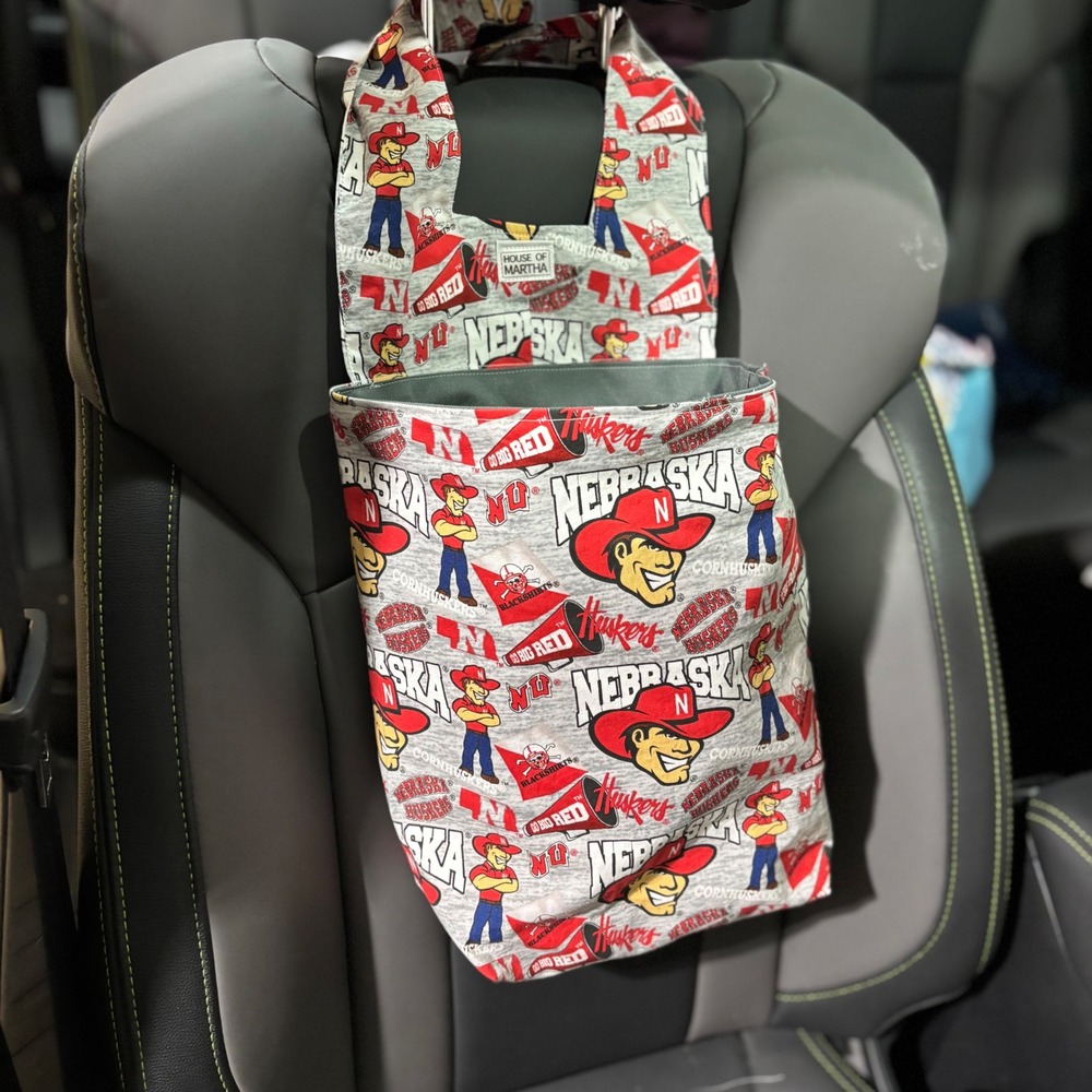 Car Trash/Utility Tote Bag NU Herby Husker 9" wide x 4" deep x 12" long Handmade